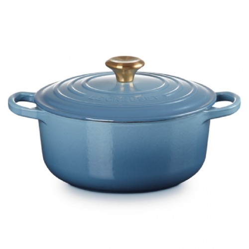 Le Creuset  okrugla kaserola od livenog gvožđa sa dugmetom u boji zlata, 20 cm, 2.4 l