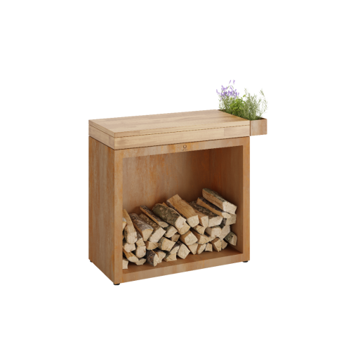 OFYR Butcher Block Storage 90 Corten Teak Wood pult sa skladištem