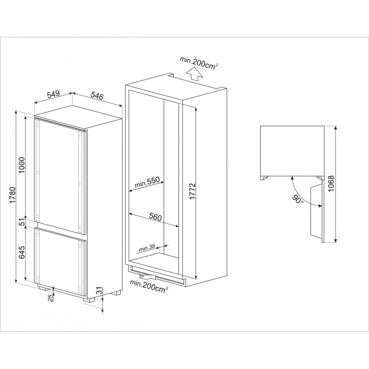 Smeg C9174TN5D1 ugradni kombinovani frižider