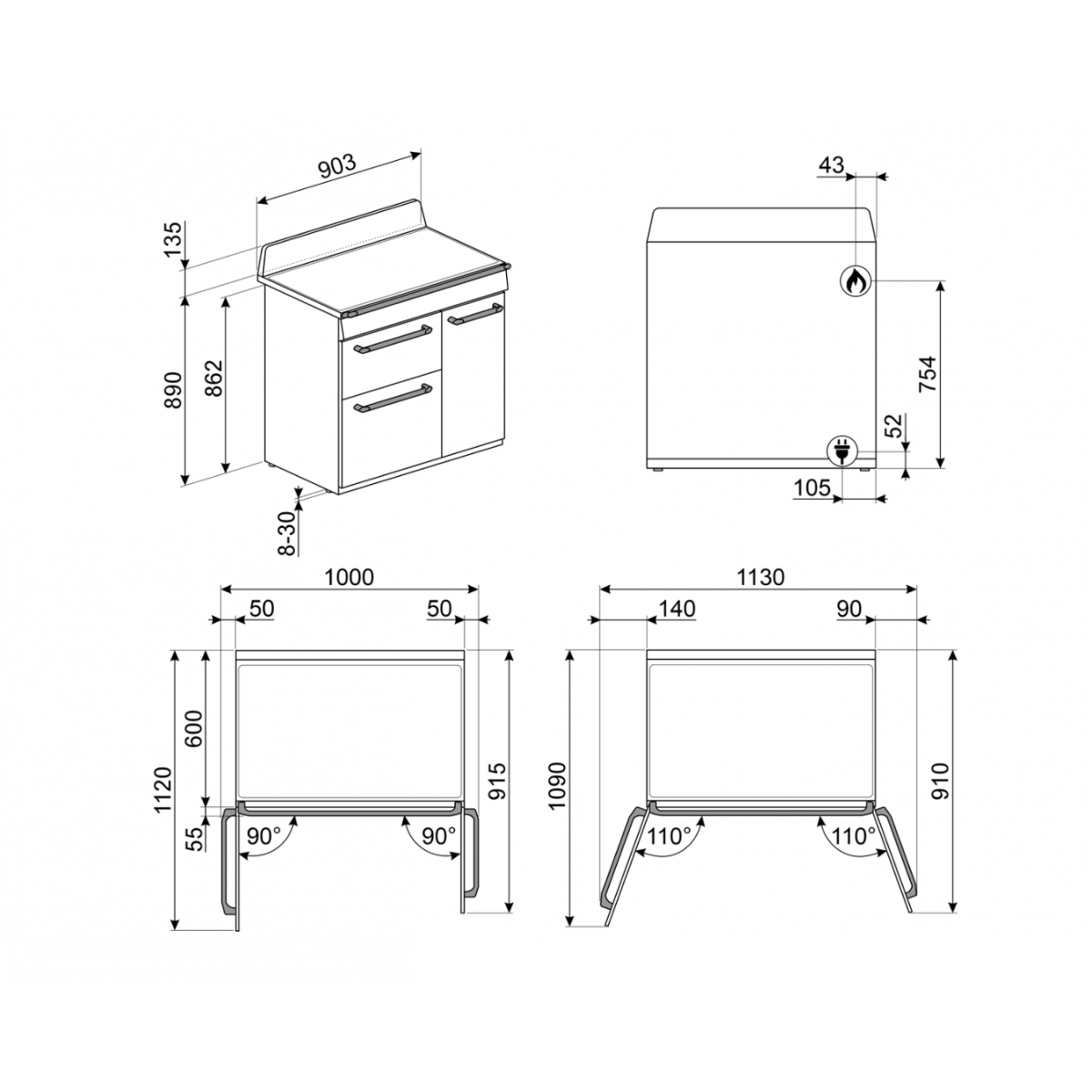 Smeg Tr93P Šporet Sa Gasnom Pločom Za Kuvanje I 3 Rerne